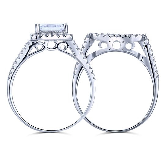 1.5 Carat Princess Created Diamond Solid 925 Sterling Silver Wedding Promise Engagement Ring Set