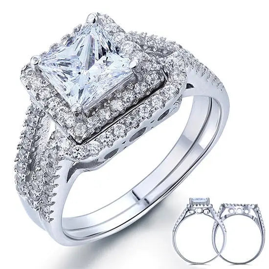 1.5 Carat Princess Created Diamond Solid 925 Sterling Silver Wedding Promise Engagement Ring Set limanilondon