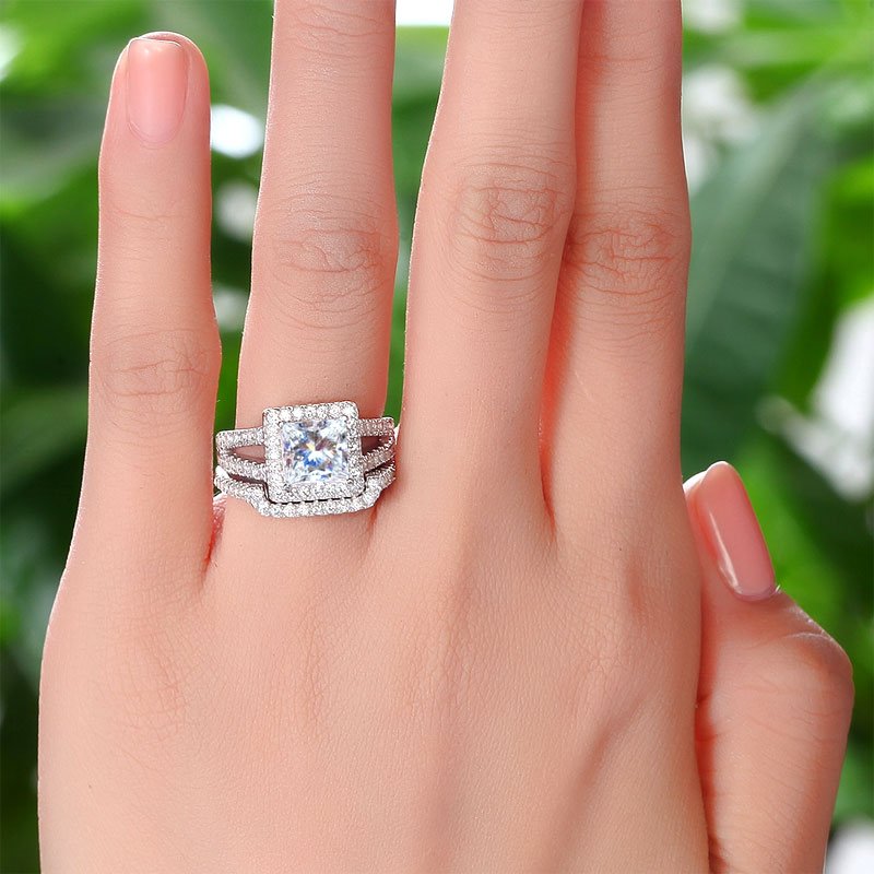 1.5 Carat Princess Created Diamond Solid 925 Sterling Silver Wedding Promise Engagement Ring Set
