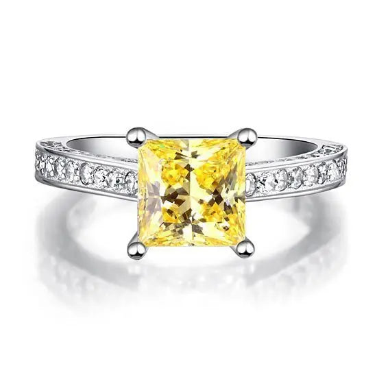 1.5 Carat Princess Cut Yellow Canary Created Diamond 925 Sterling Silver Wedding Engagement Ring limanilondon