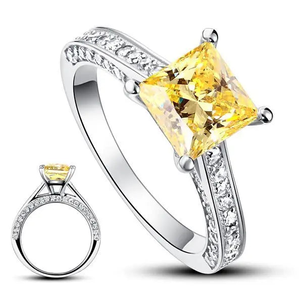 1.5 Carat Princess Cut Yellow Canary Created Diamond 925 Sterling Silver Wedding Engagement Ring limanilondon
