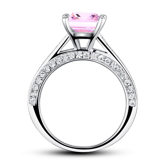 1.5 Carat Princess Cut Fancy Pink Created Diamond 925 Sterling Silver Wedding Engagement Ring