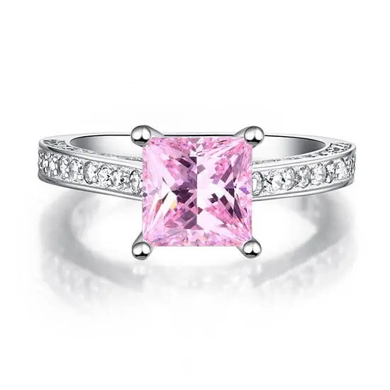 1.5 Carat Princess Cut Fancy Pink Created Diamond 925 Sterling Silver Wedding Engagement Ring limanilondon