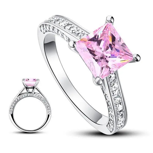 1.5 Carat Princess Cut Fancy Pink Created Diamond 925 Sterling Silver Wedding Engagement Ring limanilondon