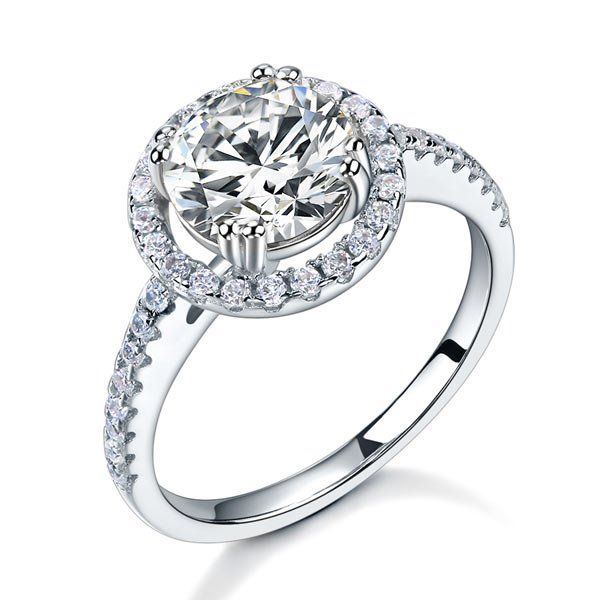 925 Sterling Silver Wedding Engagement Halo Ring 2 Carat Created Diamond