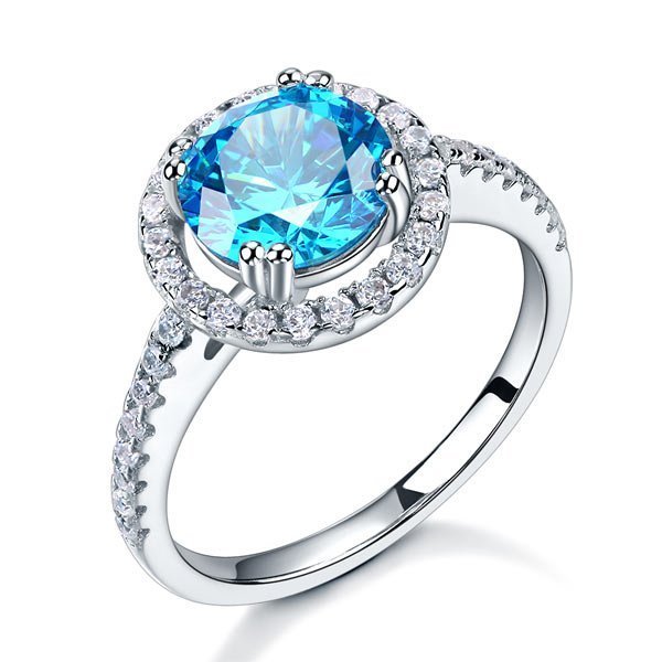 Sterling Silver Wedding Engagement Halo Ring 2 Carat Fancy Blue Created Diamond