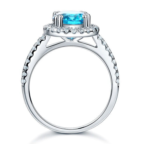 Sterling Silver Wedding Engagement Halo Ring 2 Carat Fancy Blue Created Diamond
