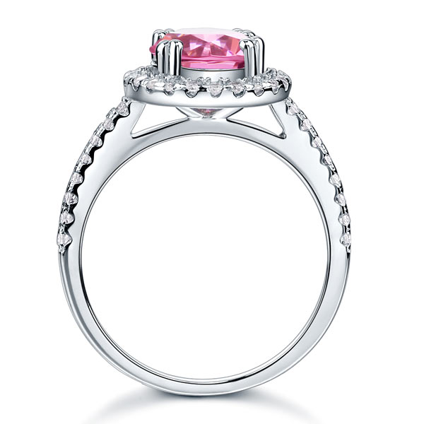 Sterling Silver Wedding Engagement Halo Ring 2 Carat Fancy Pink Created Diamond