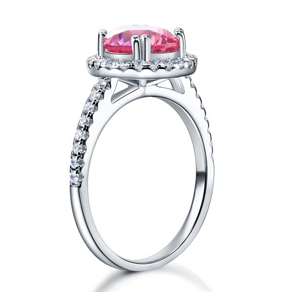 Sterling Silver Wedding Engagement Halo Ring 2 Carat Fancy Pink Created Diamond