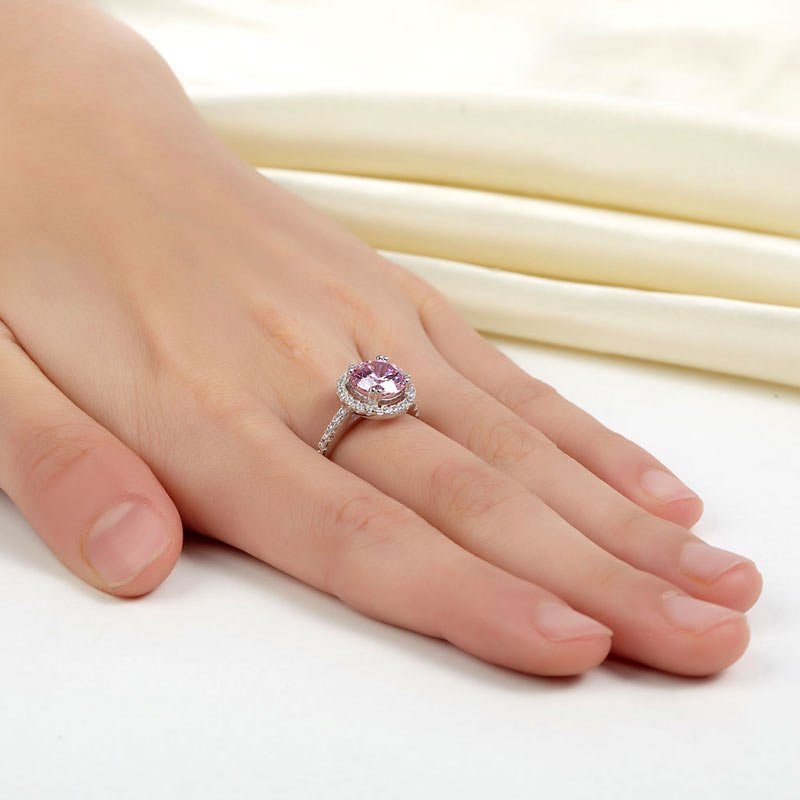 Sterling Silver Wedding Engagement Halo Ring 2 Carat Fancy Pink Created Diamond