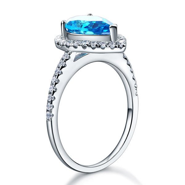 Sterling 925 Silver Wedding Engagement Ring Pear Blue Created Diamond Jewellery