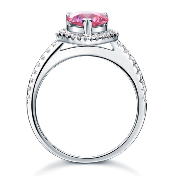 Sterling 925 Silver Wedding Engagement Ring Pear Fancy Pink Created Diamond Jewellery
