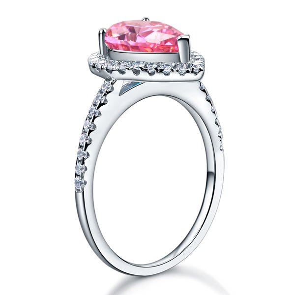 Sterling 925 Silver Wedding Engagement Ring Pear Fancy Pink Created Diamond Jewellery