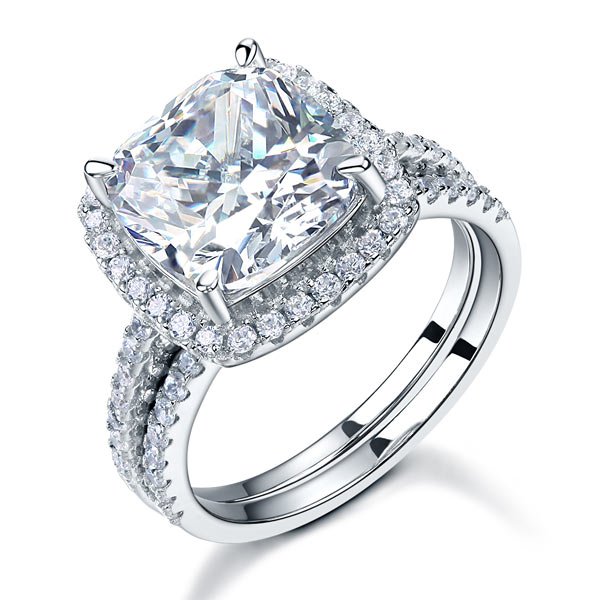 Sterling Silver 2 Pcs Wedding Engagement Ring Set 5 Ct Created Diamond