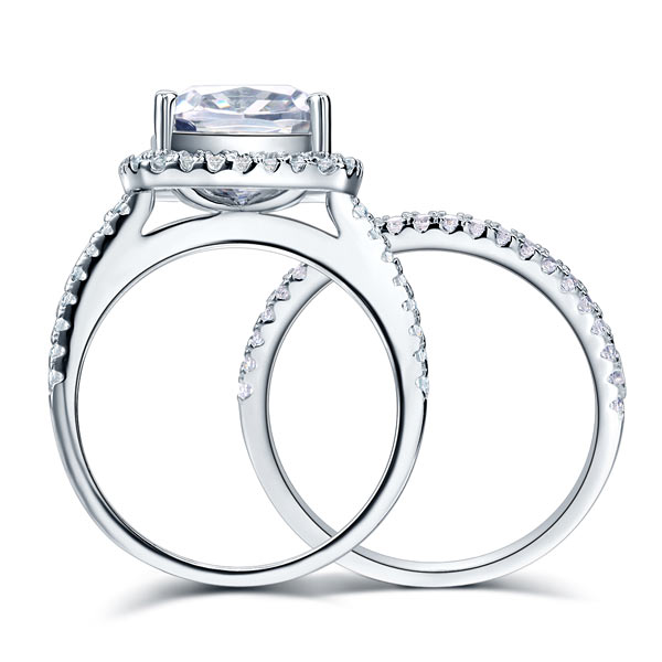 Sterling Silver 2 Pcs Wedding Engagement Ring Set 5 Ct Created Diamond
