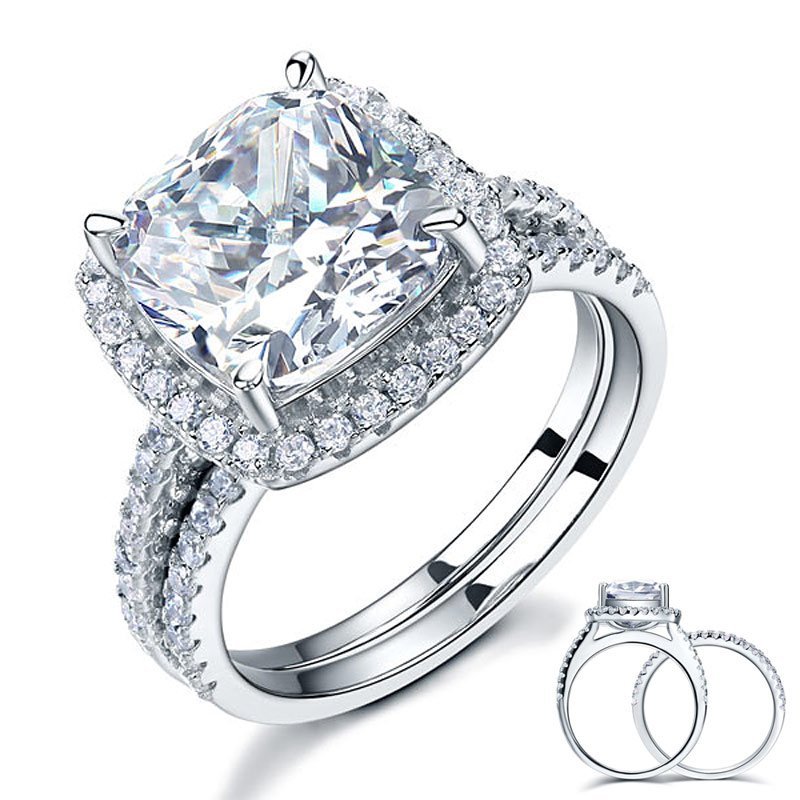 Sterling Silver 2 Pcs Wedding Engagement Ring Set 5 Ct Created Diamond