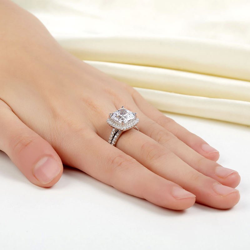 Sterling Silver 2 Pcs Wedding Engagement Ring Set 5 Ct Created Diamond