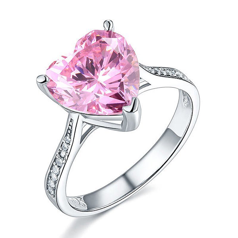 Sterling Silver Bridal Engagement Ring 3.5 Carat Heart Pink Created Diamond Jewellery