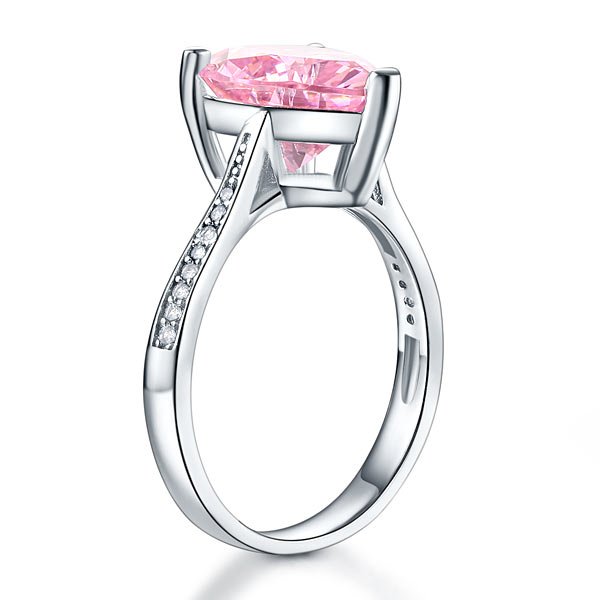 Sterling Silver Bridal Engagement Ring 3.5 Carat Heart Pink Created Diamond Jewellery