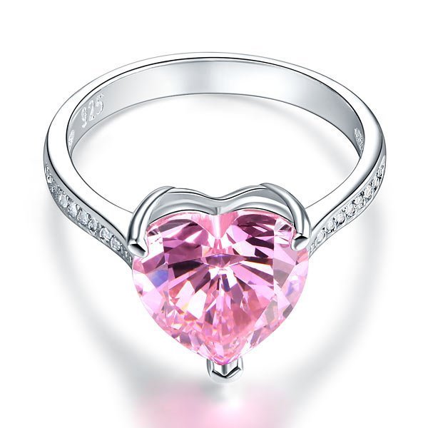 Sterling Silver Bridal Engagement Ring 3.5 Carat Heart Pink Created Diamond Jewellery