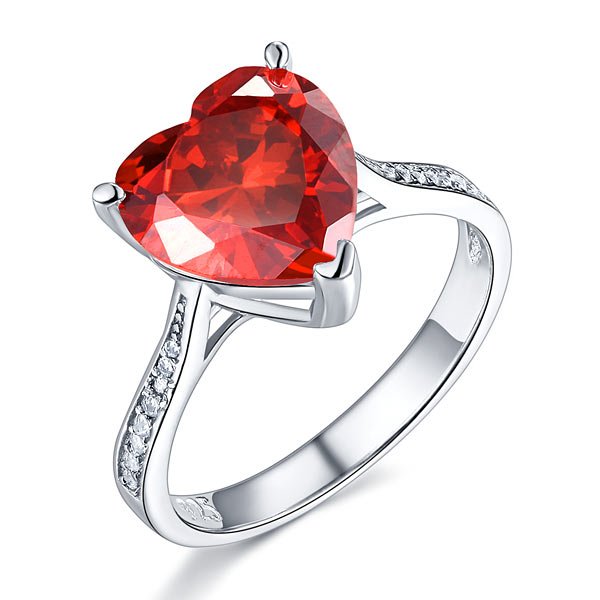 Sterling Silver Bridal Ring 3.5 Carat Heart Ruby Red Created Diamond
