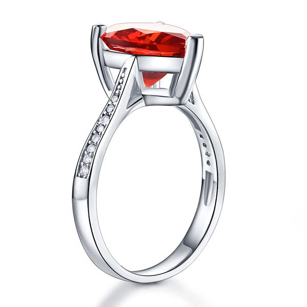 Sterling Silver Bridal Ring 3.5 Carat Heart Ruby Red Created Diamond