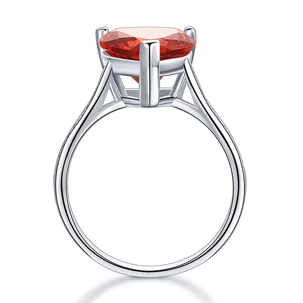 Sterling Silver Bridal Ring 3.5 Carat Heart Ruby Red Created Diamond
