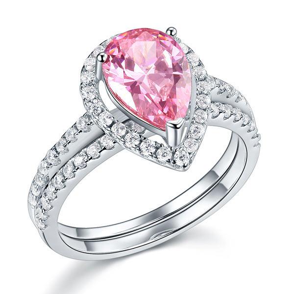 Sterling 925 Silver Bridal Wedding Engagement Ring Set 2 Carat Pear Fancy Ring
