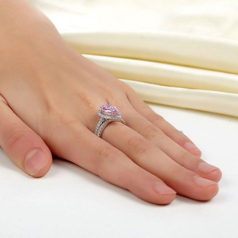 Sterling 925 Silver Bridal Wedding Engagement Ring Set 2 Carat Pear Fancy Ring