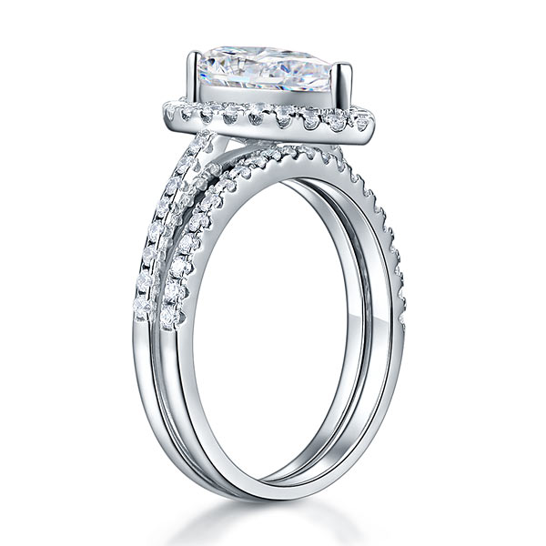 Solid Sterling 925 Silver Bridal Wedding Ring Promise Engagement Ring Set 2 Ct Pear