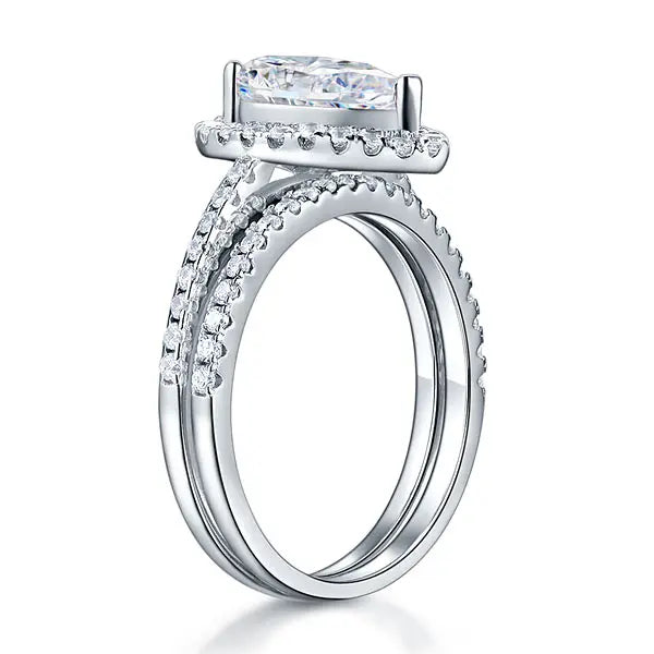 Solid Sterling 925 Silver Bridal Wedding Ring Promise Engagement Ring Set 2 Ct Pear limanilondon