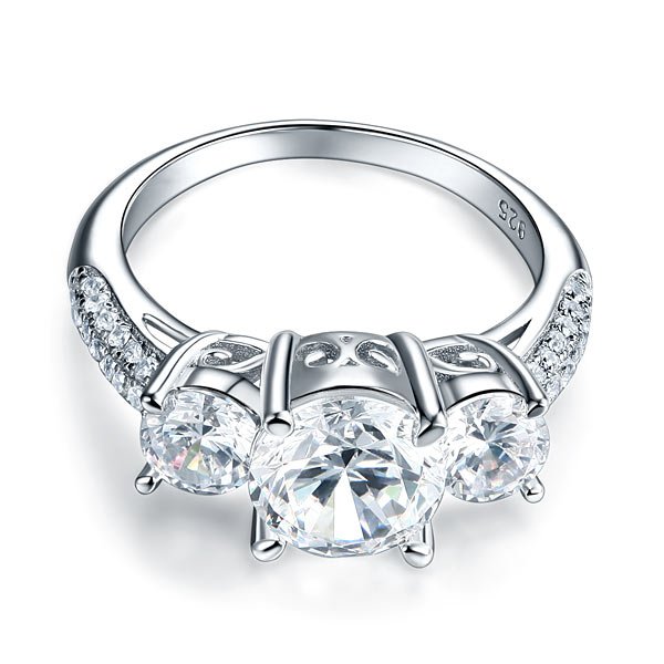 925 Sterling Silver 3-Stone Wedding Ring 2 Carat Created Diamond Jewellery Vintage Style