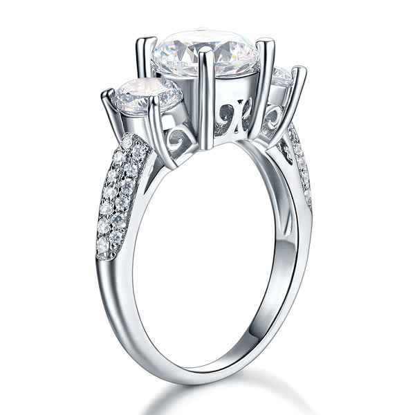 925 Sterling Silver 3-Stone Wedding Ring 2 Carat Created Diamond Jewellery Vintage Style