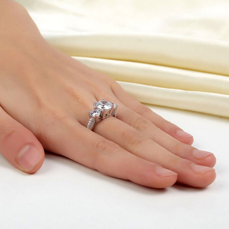 925 Sterling Silver 3-Stone Wedding Ring 2 Carat Created Diamond Jewellery Vintage Style