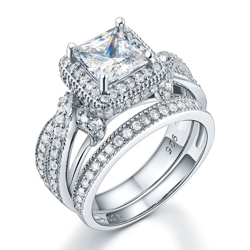 Wedding Anniversary Engagement Ring Set Vintage Style Princess