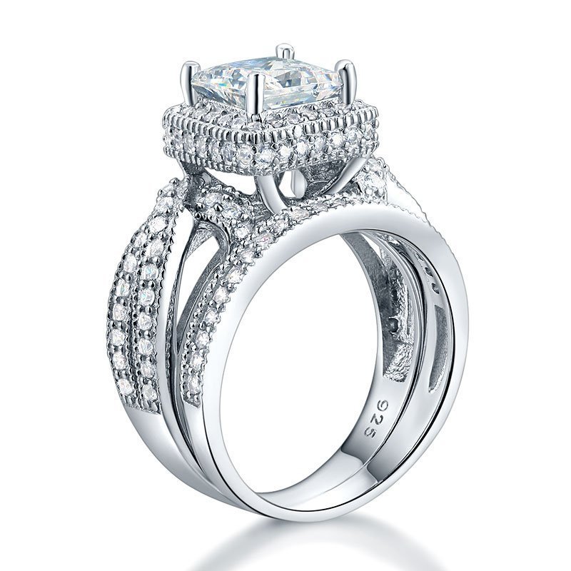 Wedding Anniversary Engagement Ring Set Vintage Style Princess