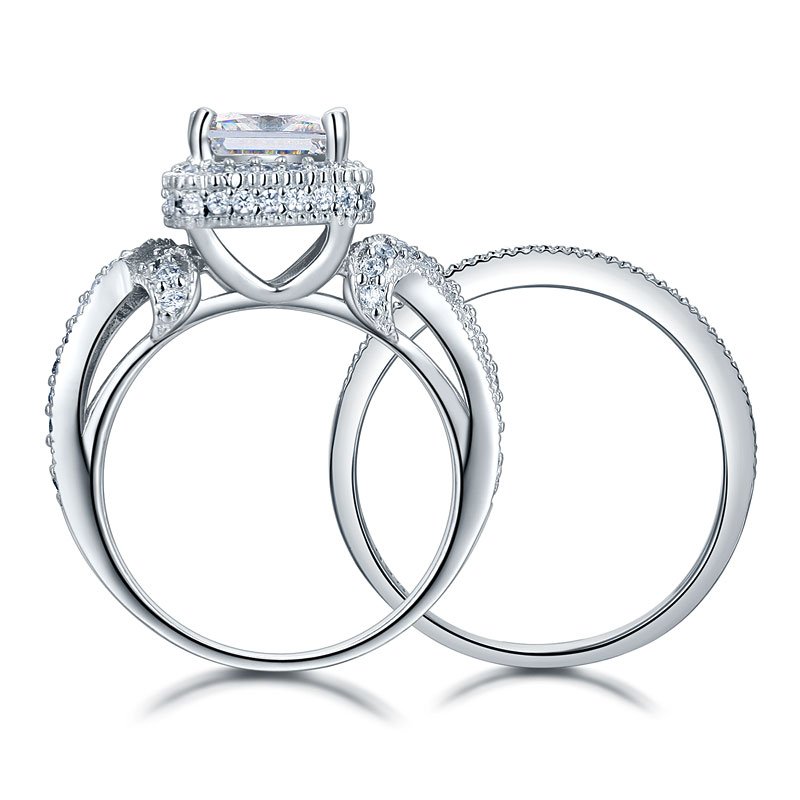 Wedding Anniversary Engagement Ring Set Vintage Style Princess