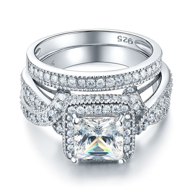 Wedding Anniversary Engagement Ring Set Vintage Style Princess