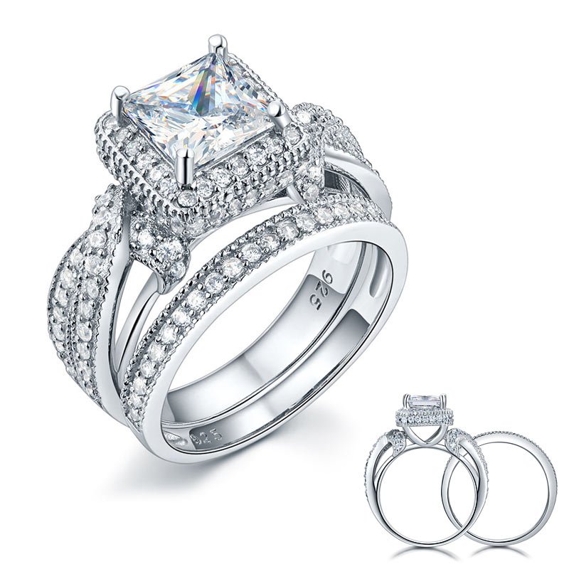 Wedding Anniversary Engagement Ring Set Vintage Style Princess