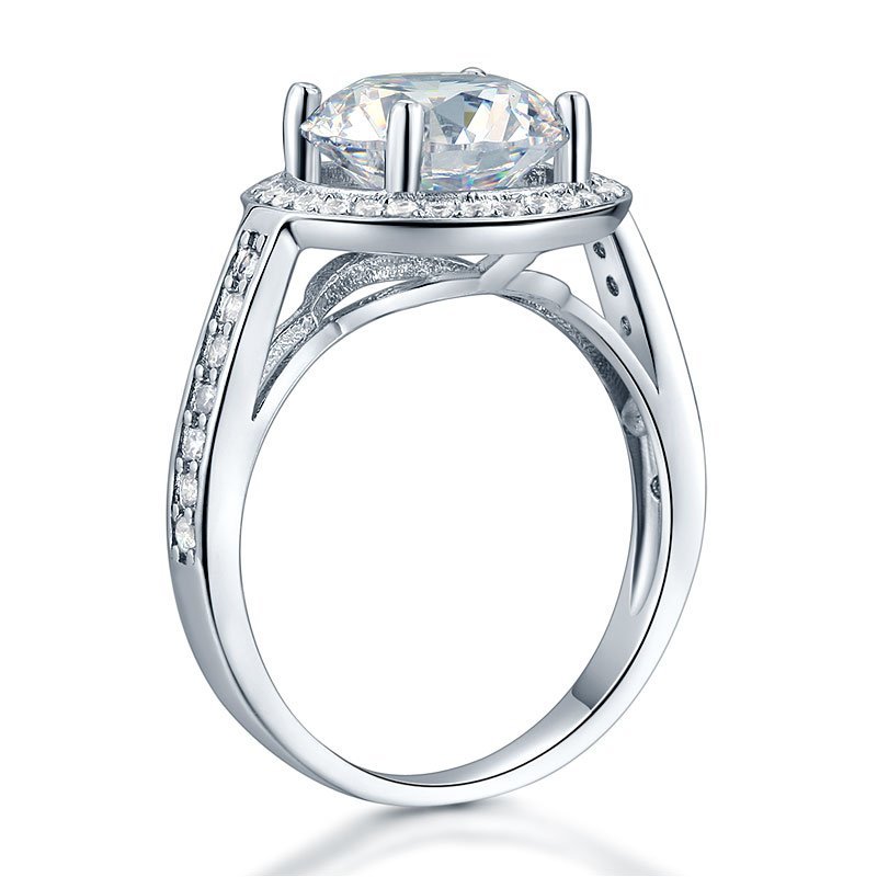 Luxury 925 Sterling Silver Wedding Anniversary Engagement Ring Halo 3.5 Ct Created Diamond