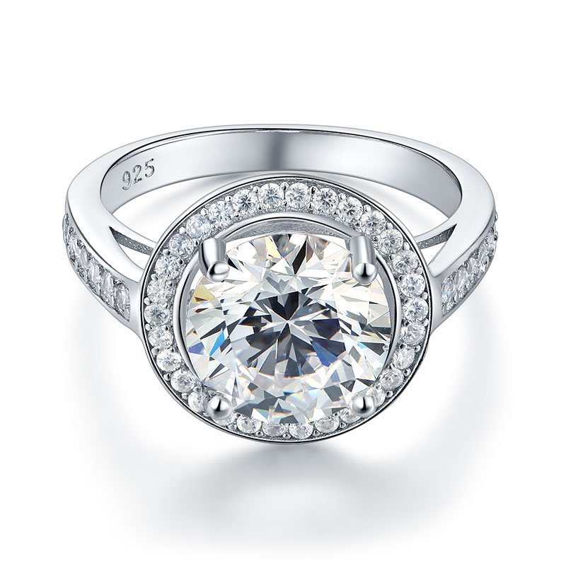 Luxury 925 Sterling Silver Wedding Anniversary Engagement Ring Halo 3.5 Ct Created Diamond
