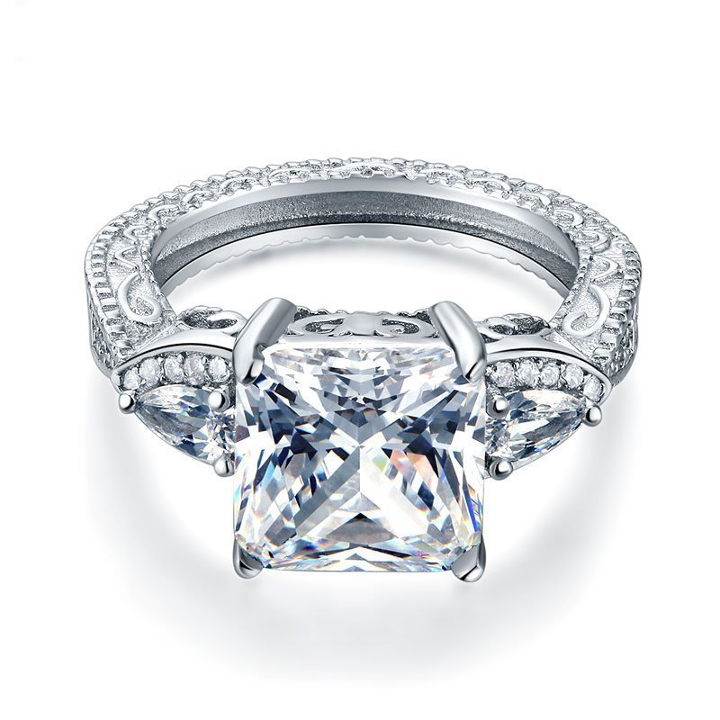 Luxury 925 Sterling Silver Wedding Engagement Ring Vintage 4 Ct Created Diamond