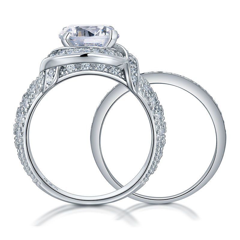 Luxury 925 Sterling Silver Wedding Anniversary Ring Set Vintage Created Diamond