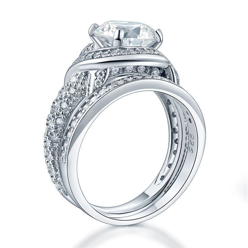 Luxury 925 Sterling Silver Wedding Anniversary Ring Set Vintage Created Diamond
