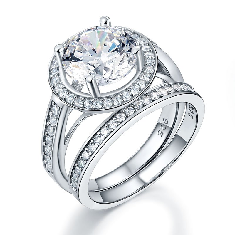 Luxury 925 Sterling Silver Promise Engagement Ring Set 3.5 Ct Vintage Created Diamond