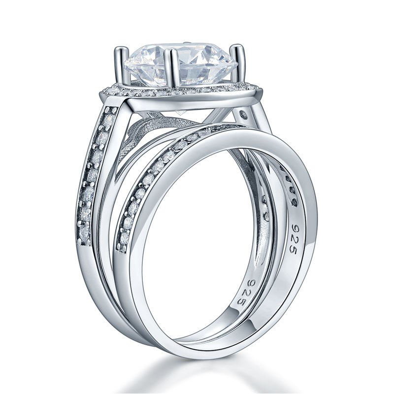 Luxury 925 Sterling Silver Promise Engagement Ring Set 3.5 Ct Vintage Created Diamond