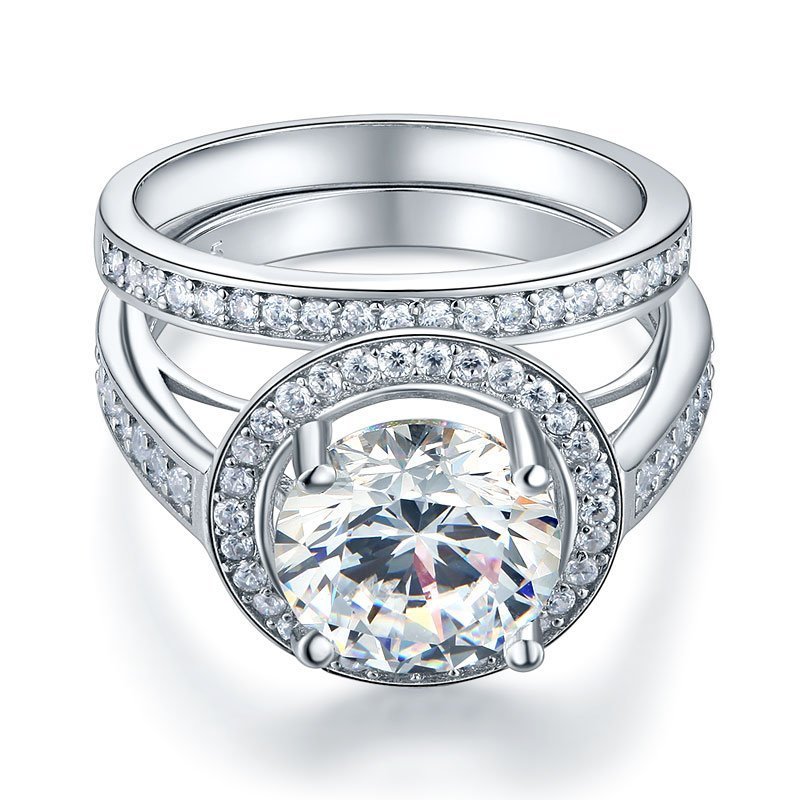 Luxury 925 Sterling Silver Promise Engagement Ring Set 3.5 Ct Vintage Created Diamond