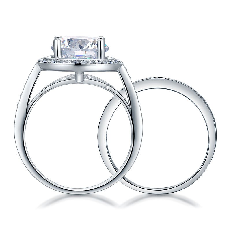Luxury 925 Sterling Silver Promise Engagement Ring Set 3.5 Ct Vintage Created Diamond
