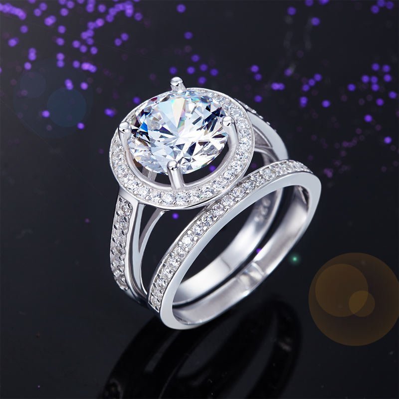 Luxury 925 Sterling Silver Promise Engagement Ring Set 3.5 Ct Vintage Created Diamond