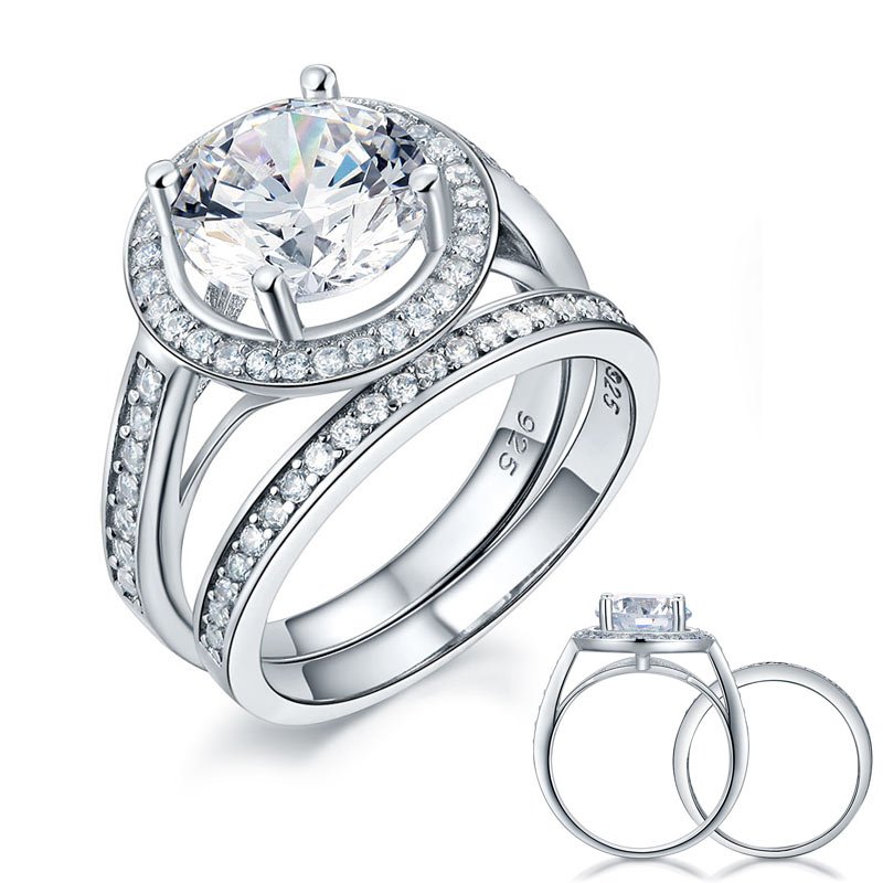 Luxury 925 Sterling Silver Promise Engagement Ring Set 3.5 Ct Vintage Created Diamond